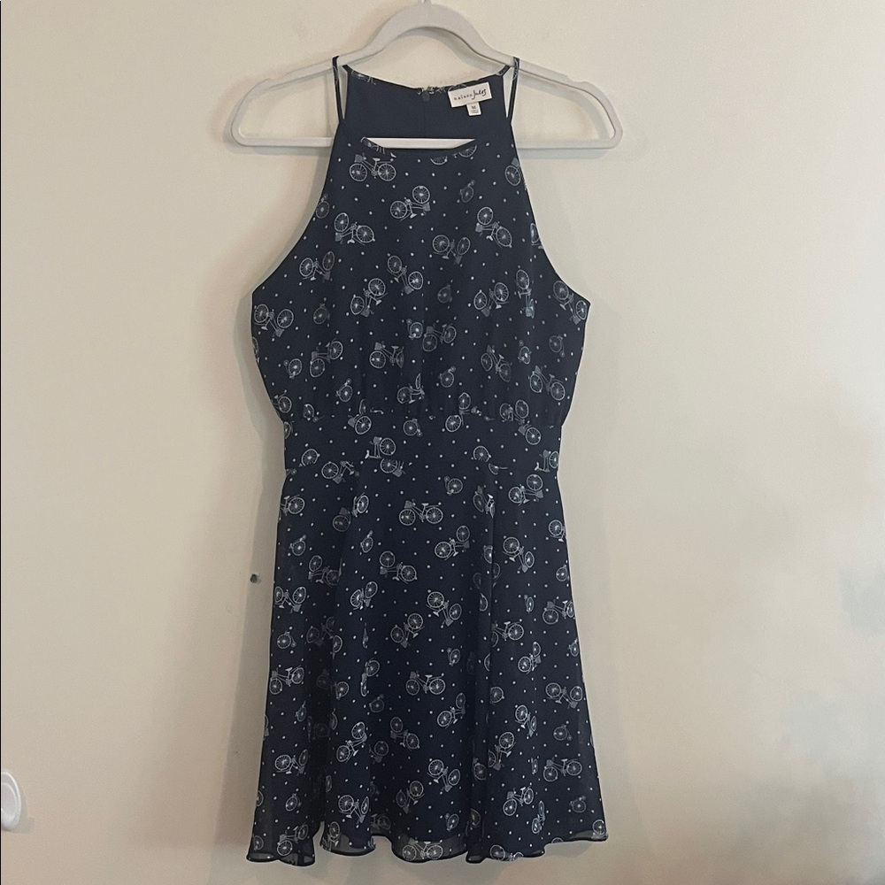 Maison Jules Twee Bicycle A Line Dress Chiffon Polka Dot Quirky Cute Retro M